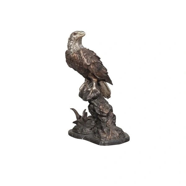 Bronze Eagle Statue Bald American Wildlife Bird on Black marble base